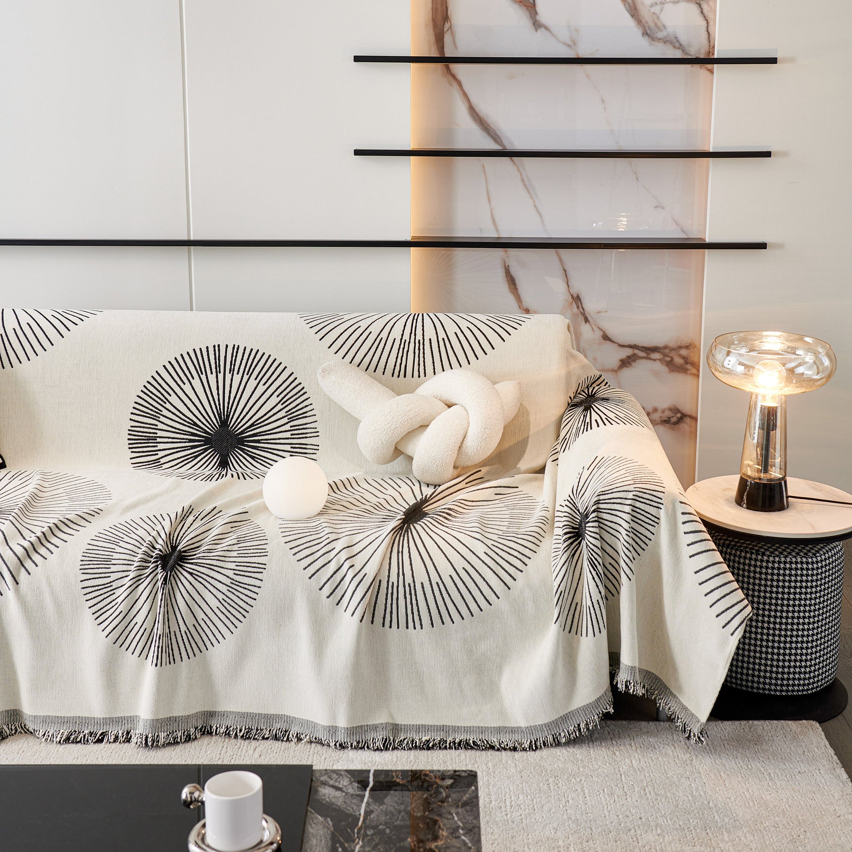 Dandelion Reversible Striped Couch Throw Cover for Living Room Pet Sofa Slipcovers Couch Protector