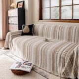 Luxury Cozy Chenille Sofa Cover Throw, Elegant Striped Soft Textured Couch Blanket