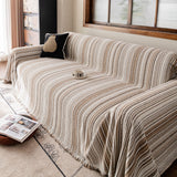Luxury Cozy Chenille Sofa Cover Throw, Elegant Striped Soft Textured Couch Blanket