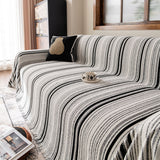 Luxury Cozy Chenille Sofa Cover Throw, Elegant Striped Soft Textured Couch Blanket