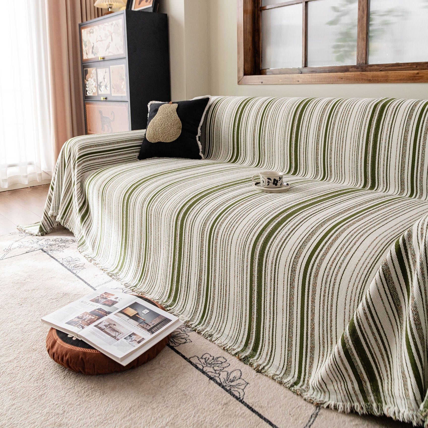 Luxury Cozy Chenille Sofa Cover Throw, Elegant Striped Soft Textured Couch Blanket