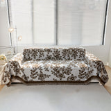 Floral Symphony Couch Throw Cover with Tassel, Chenille Sofa Cover with Leafy Melodies for Sectional