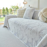 Plush Faux Fur Warm Sofa Cover with Waves Jacquard Textured Throw Blankets for Couch