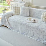 Plush Faux Fur Warm Sofa Cover with Waves Jacquard Textured Throw Blankets for Couch