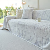 Plush Faux Fur Warm Sofa Cover with Waves Jacquard Textured Throw Blankets for Couch