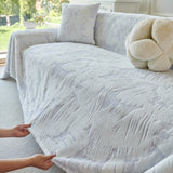 Plush Faux Fur Warm Sofa Cover with Waves Jacquard Textured Throw Blankets for Couch