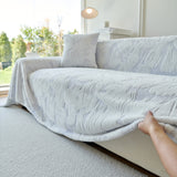 Plush Faux Fur Warm Sofa Cover with Waves Jacquard Textured Throw Blankets for Couch