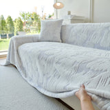 Plush Faux Fur Warm Sofa Cover with Waves Jacquard Textured Throw Blankets for Couch