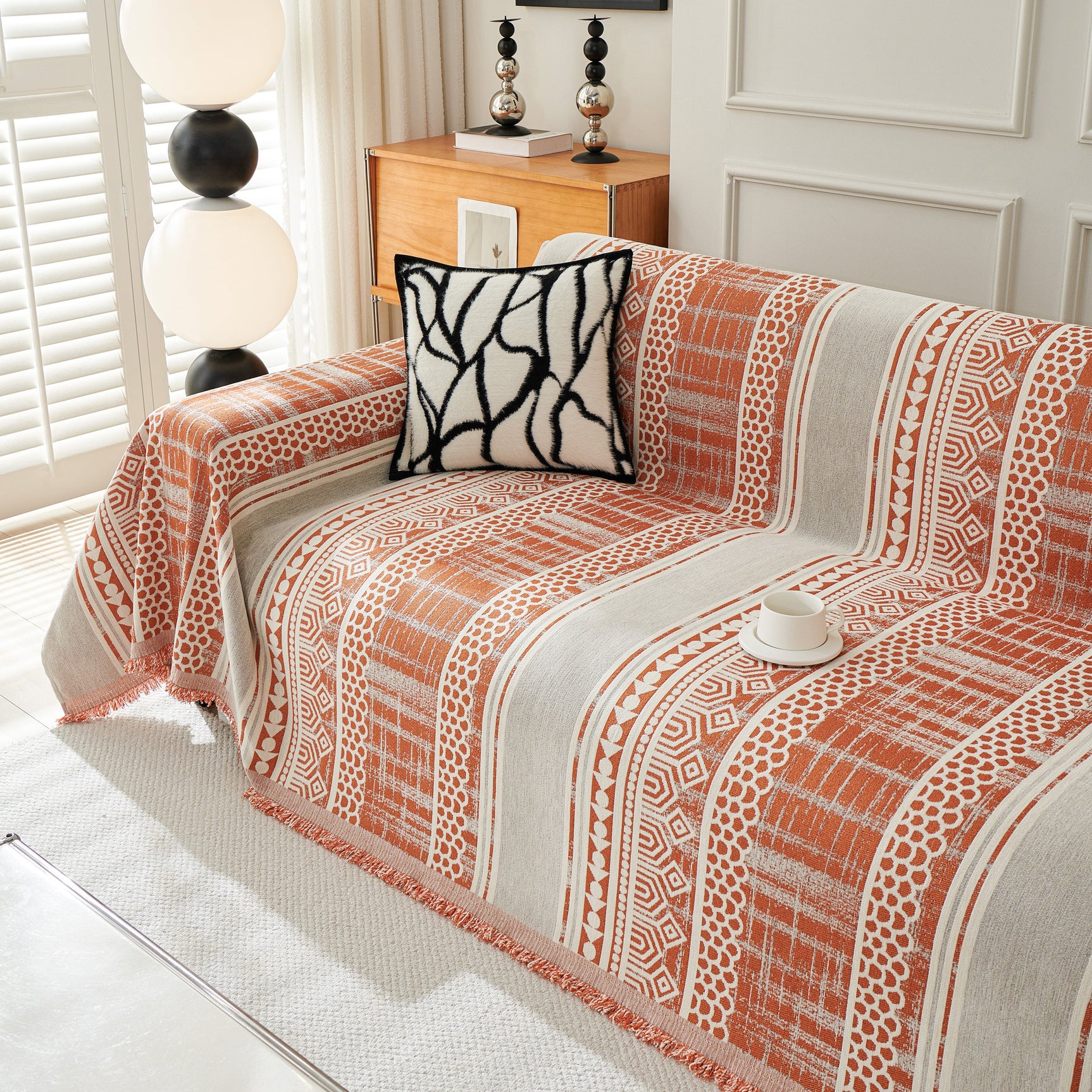 Chenille Sofa Cover Throw Blanket, Boho Geometric Scratch Proof Couch Protector