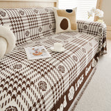 Chenille Houndstooth Sofa Throw Cover, Scratch Proof Cozy Throw Blankets for Couch