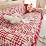 Chenille Houndstooth Sofa Throw Cover, Scratch Proof Cozy Throw Blankets for Couch