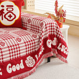 Chenille Houndstooth Sofa Throw Cover, Scratch Proof Cozy Throw Blankets for Couch