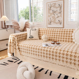 Jacquard Plush Houndstooth Sofa Throw Cover, Cover Throws for Sofas, Stylish Living Room Throws