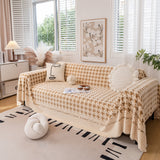 Jacquard Plush Houndstooth Sofa Throw Cover, Cover Throws for Sofas, Stylish Living Room Throws