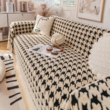 Jacquard Plush Houndstooth Sofa Throw Cover, Cover Throws for Sofas, Stylish Living Room Throws