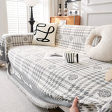 Chenille Houndstooth Sofa Throw Cover, Scratch Proof Cozy Throw Blankets for Couch