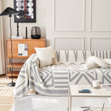 Chenille Geometric Sofa Throw Blanket, Boho Washable Furniture Throw Covers for Sofa
