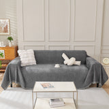 Solid Color Chenille Sofa Throw Blanket, Cozy & Easy Care Fringed Furniture Protector