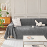 Solid Color Chenille Sofa Throw Blanket, Cozy & Easy Care Fringed Furniture Protector