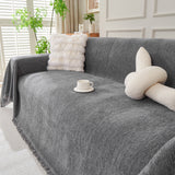 Solid Color Chenille Sofa Throw Blanket, Cozy & Easy Care Fringed Furniture Protector