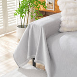 Solid Color Chenille Sofa Throw Blanket, Cozy & Easy Care Fringed Furniture Protector