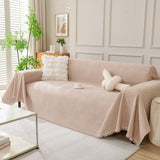 Solid Color Chenille Sofa Throw Blanket, Modern Decor Soft Couch Cover with Fringes