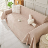 Solid Color Chenille Sofa Throw Blanket, Modern Decor Soft Couch Cover with Fringes