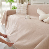 Solid Color Chenille Sofa Throw Blanket, Modern Decor Soft Couch Cover with Fringes