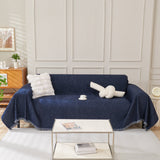 Solid Color Chenille Sofa Throw Blanket, Modern Decor Soft Couch Cover with Fringes