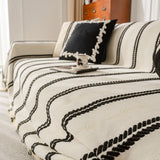 Boho Couch Throw Blanket with Textured Stripes, Sofa Cover for Living Room Decor