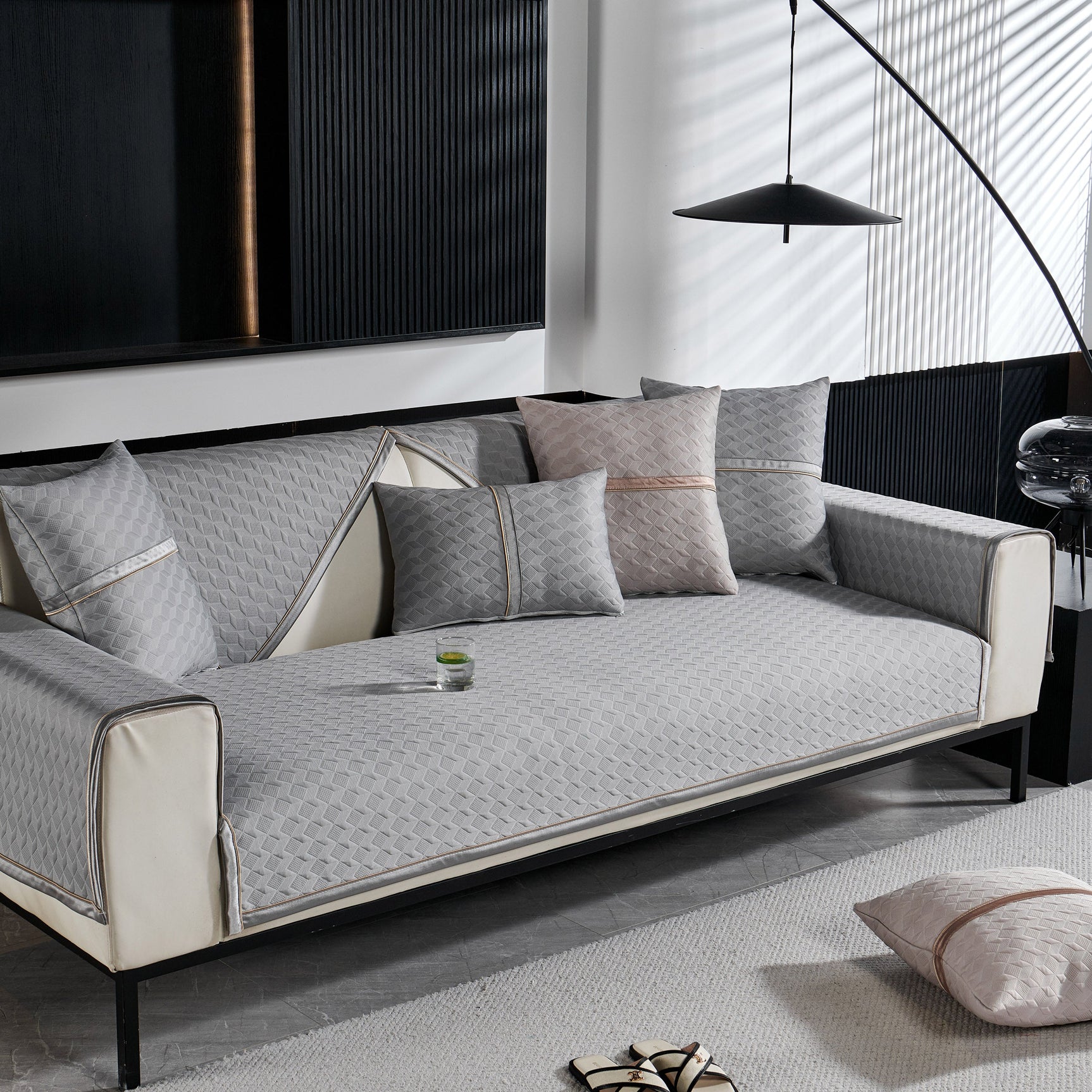 Geometric 3D Sofa Cover, Non-Slip Couch Protector for Seat, Backrest & Armrest