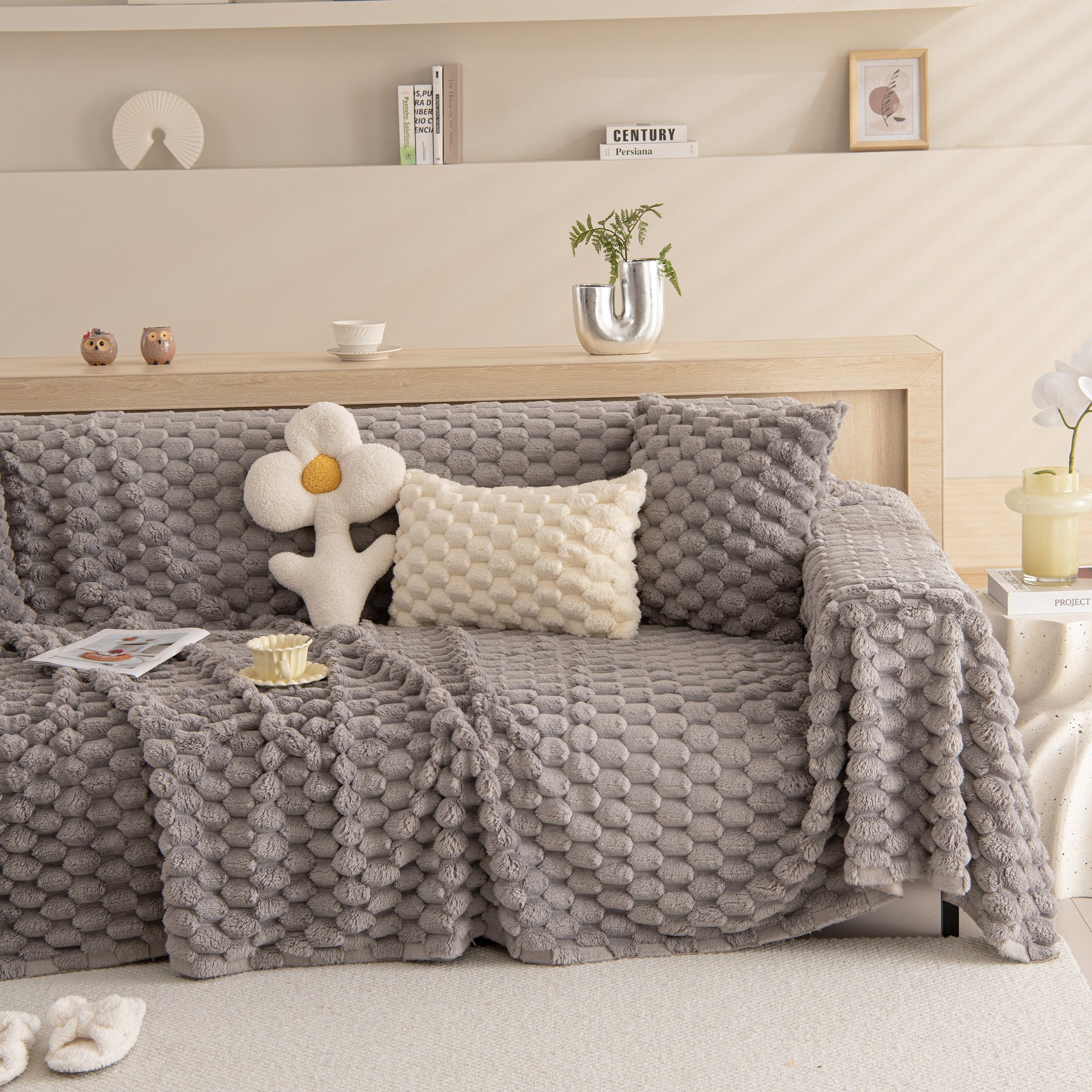 Thick Plush Faux Fur Couch Cover Blanket Warm Fuzzy Blanket Couch Protector for Winter
