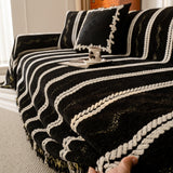 Boho Couch Throw Blanket with Textured Stripes, Sofa Cover for Living Room Decor