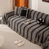 Boho Couch Throw Blanket with Textured Stripes, Sofa Cover for Living Room Decor