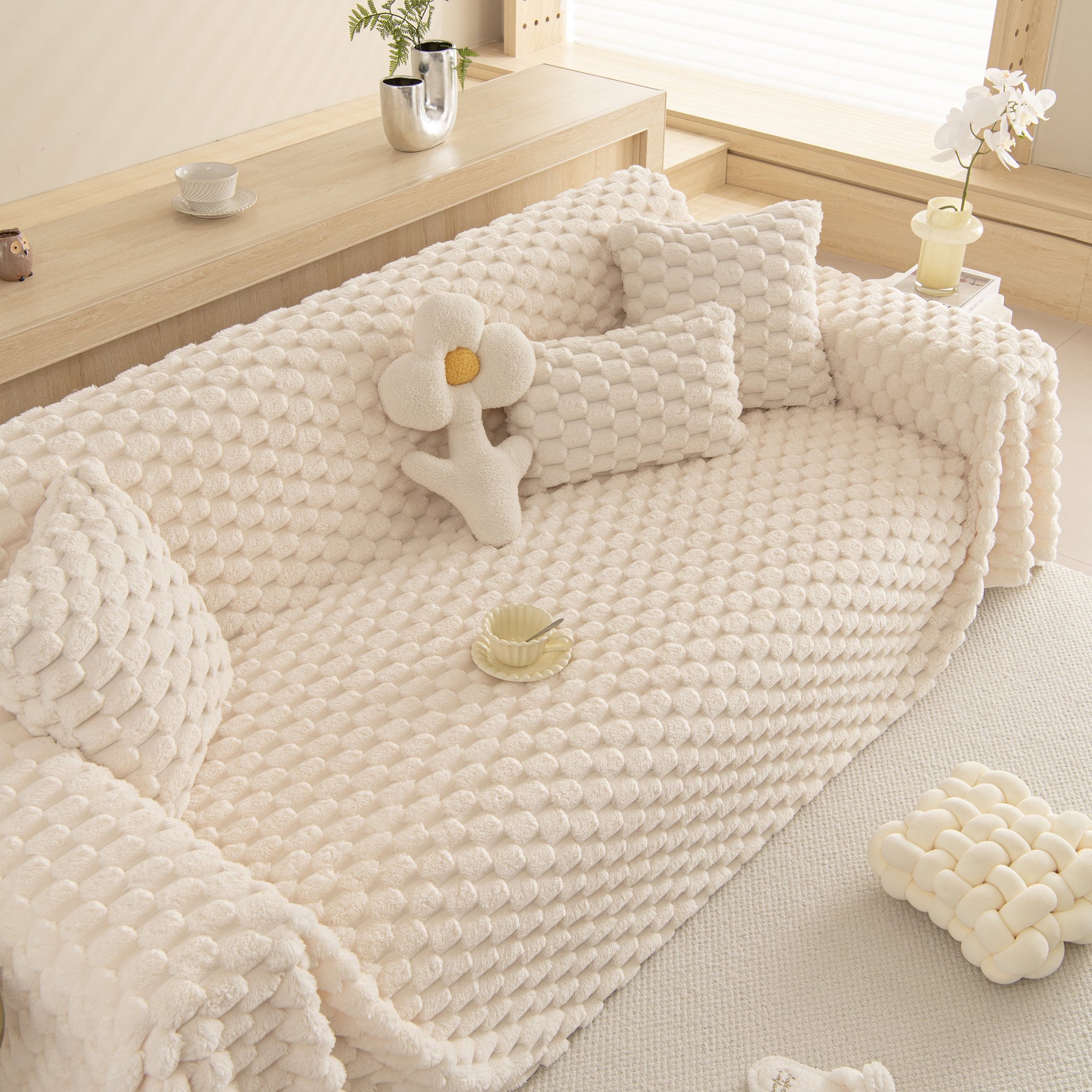 Thick Plush Faux Fur Couch Cover Blanket Warm Fuzzy Blanket Couch Protector for Winter