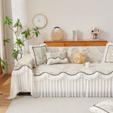 Farmhouse Ruffled Lace Sofa Slipcover Vintage Furniture Protector with Botanical Print