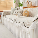 Farmhouse Ruffled Lace Sofa Slipcover Vintage Furniture Protector with Botanical Print