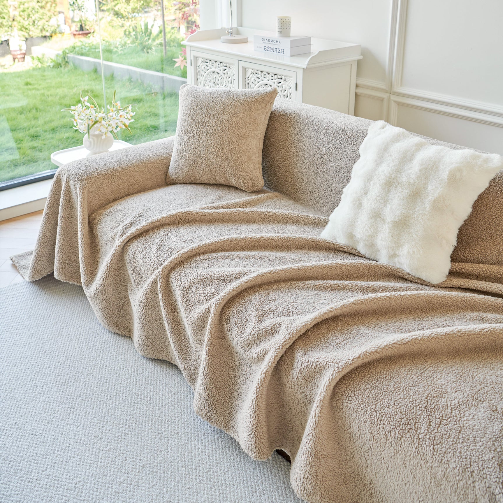 Thick Sherpa Fleece Sofa Protector Cover Stylish Durable Slipcovers for Couches and Chairs