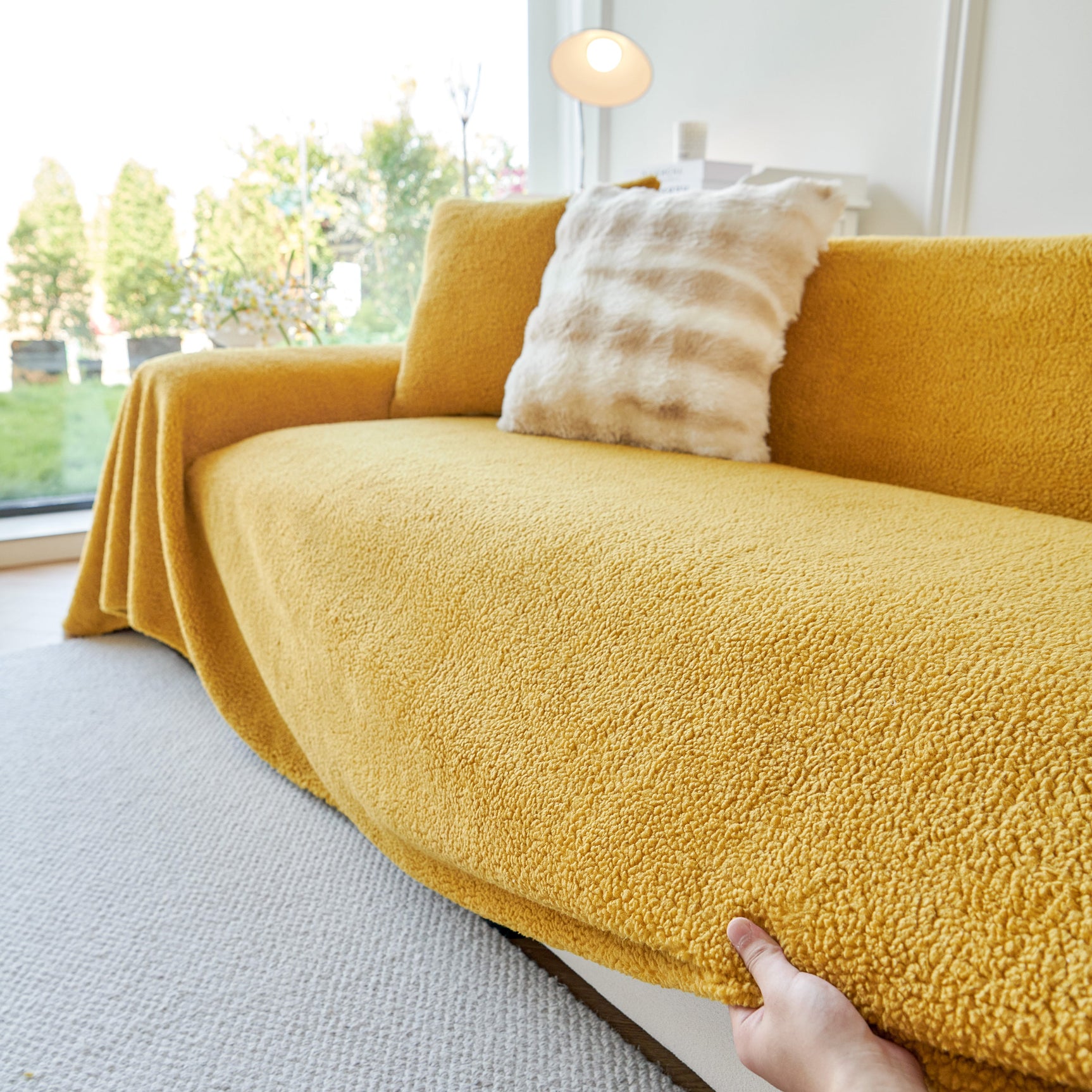Thick Sherpa Fleece Sofa Protector Cover Stylish Durable Slipcovers for Couches and Chairs