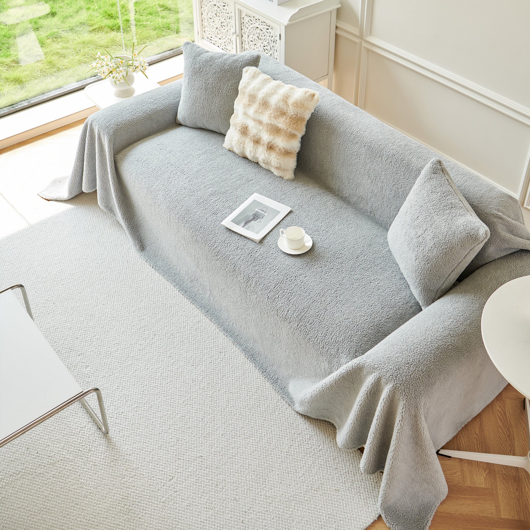 Thick Sherpa Fleece Sofa Protector Cover Stylish Durable Slipcovers for Couches and Chairs