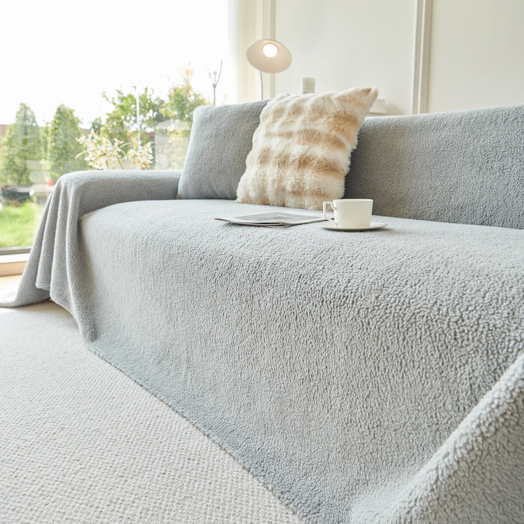 Thick Sherpa Fleece Sofa Protector Cover Stylish Durable Slipcovers for Couches and Chairs