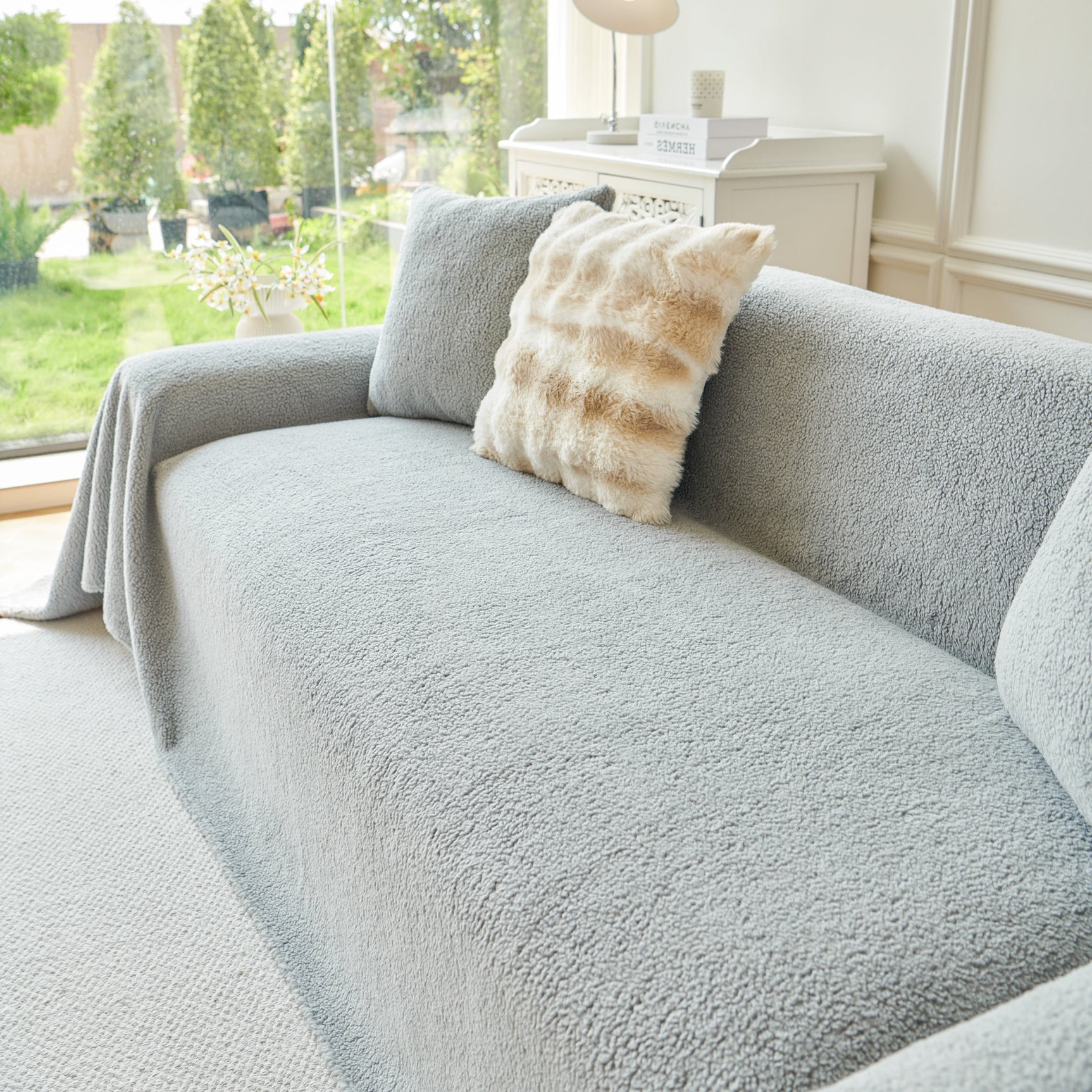 Thick Sherpa Fleece Sofa Protector Cover Stylish Durable Slipcovers for Couches and Chairs