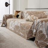 Chenille Jacquard Sofa Throw Cover with Tassels, All-Season Furniture Protector for Home and Office