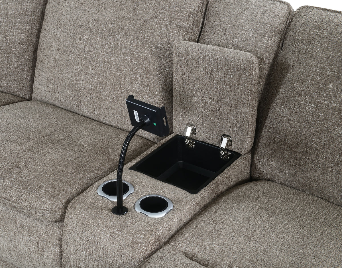 Park City Cream Fabric 6-Pc Dual Power Reclining Sectional with RAF Chaise