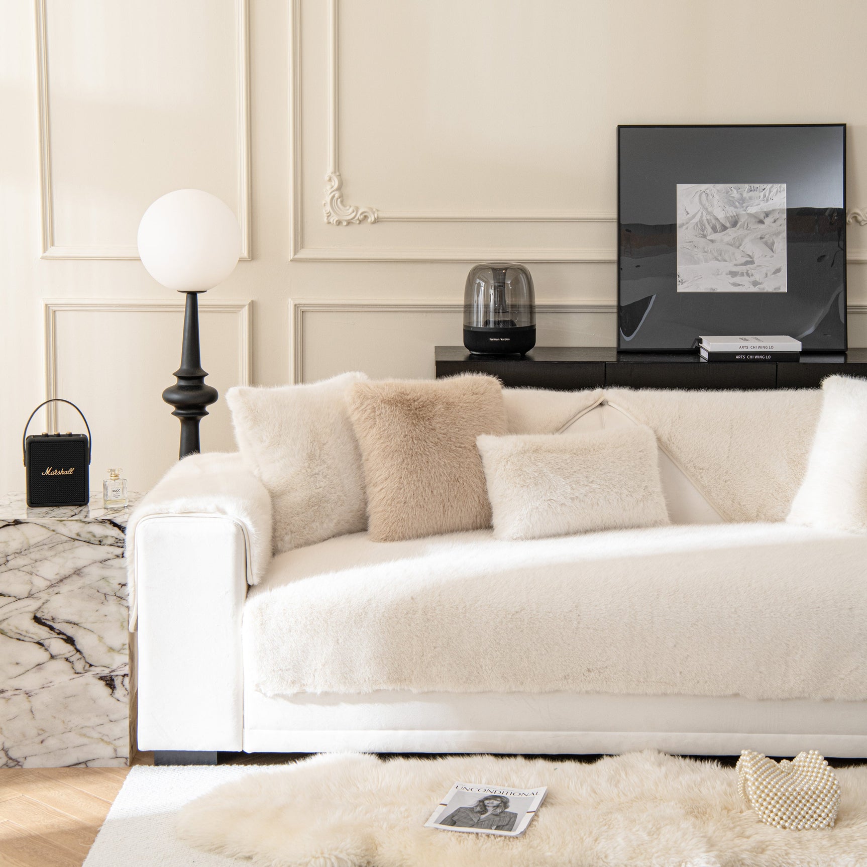 Faux Mink Velvet Luxury Fluffy Sofa Cushion, Winter Warm Thick Plush Non-slip Sofa Covers