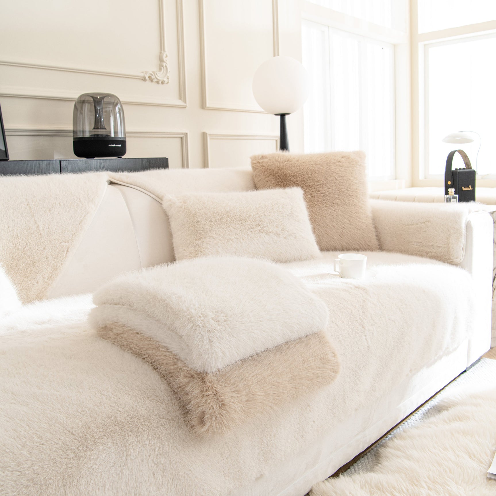 Faux Mink Velvet Luxury Fluffy Sofa Cushion, Winter Warm Thick Plush Non-slip Sofa Covers