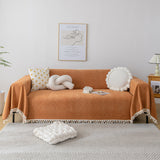 Couch Cover Sectional L Shape Chenille Herringbone Couch Throw Cover with Tassel Pom-Poms for Pets