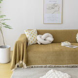 Couch Cover Sectional L Shape Chenille Herringbone Couch Throw Cover with Tassel Pom-Poms for Pets