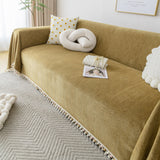 Couch Cover Sectional L Shape Chenille Herringbone Couch Throw Cover with Tassel Pom-Poms for Pets