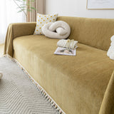 Couch Cover Sectional L Shape Chenille Herringbone Couch Throw Cover with Tassel Pom-Poms for Pets